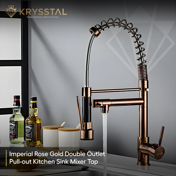 Imperial Rose Gold Double Outlet Pull-out Kitchen Sink Mixer Tap