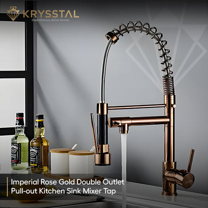 Imperial Rose Gold Double Outlet Pull-out Kitchen Sink Mixer Tap