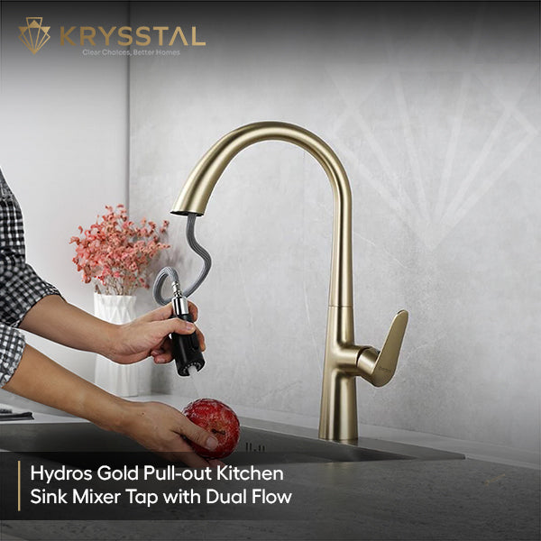 Hydros Gold Pull-out Kitchen Sink Mixer Tap with Dual Flow