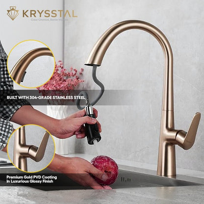 Hydros Rose Gold Pull-out Kitchen Sink Mixer Tap with Dual Flow