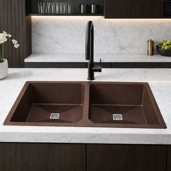 Quartz Brown (45 x 20 x 10 Inches) Double Bowl Kitchen Sink