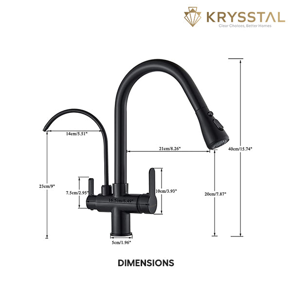 Mistral Black 2-in-1 Pull-Out Kitchen Sink Mixer Faucet with RO Tap