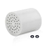 White cylindrical filter with perforations and two black rubber washers on a white background