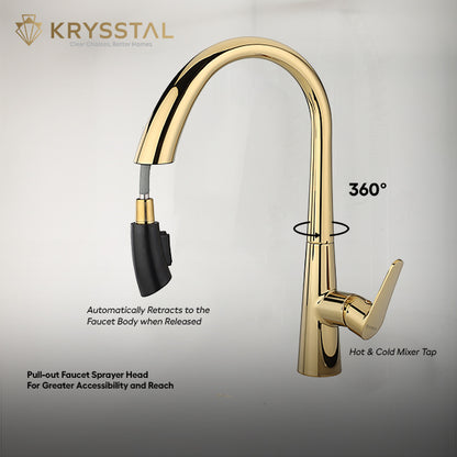 Hydros Gold Pull-out Kitchen Sink Mixer Tap with Dual Flow