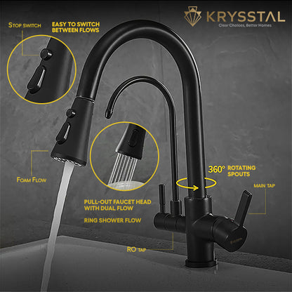 Mistral Black 2-in-1 Pull-Out Kitchen Sink Mixer Faucet with RO Tap