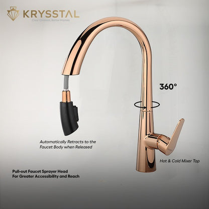 Hydros Rose Gold Pull-out Kitchen Sink Mixer Tap with Dual Flow