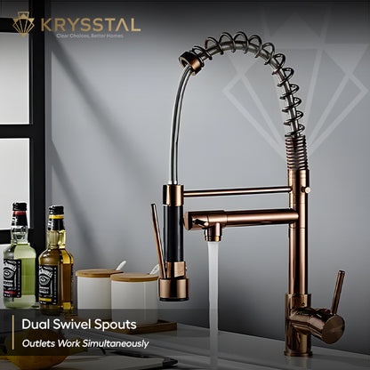 Imperial Rose Gold Double Outlet Pull-out Kitchen Sink Mixer Tap