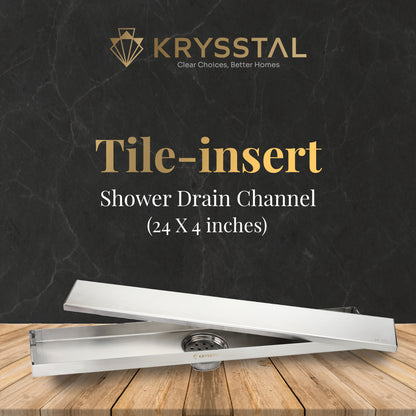 Tile-Insert 304-SS (24"x 4") Shower Drain Channel with Cockroach Trap