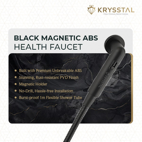 Black Magnetic ABS Health Faucet with 304-SS Shower Tube (1m) & No-Drill Wall Hook