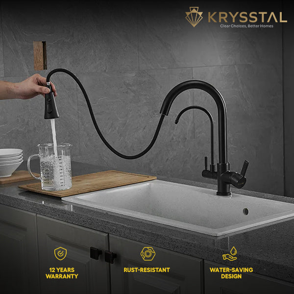 Mistral Black 2-in-1 Pull-Out Kitchen Sink Mixer Faucet with RO Tap