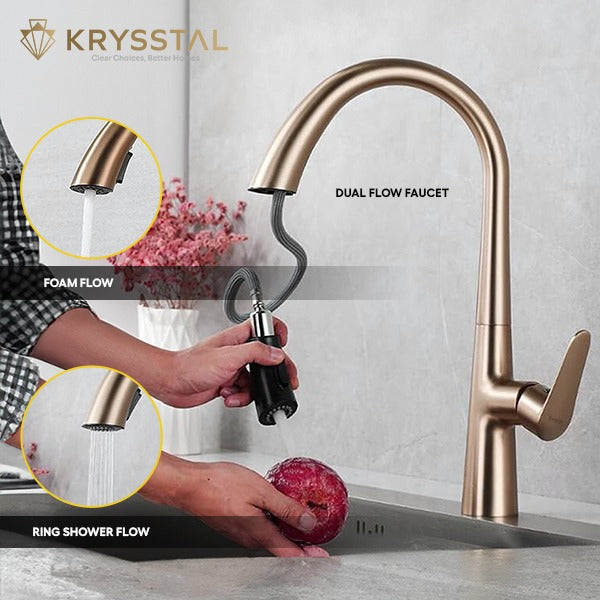 Hydros Rose Gold Pull-out Kitchen Sink Mixer Tap with Dual Flow