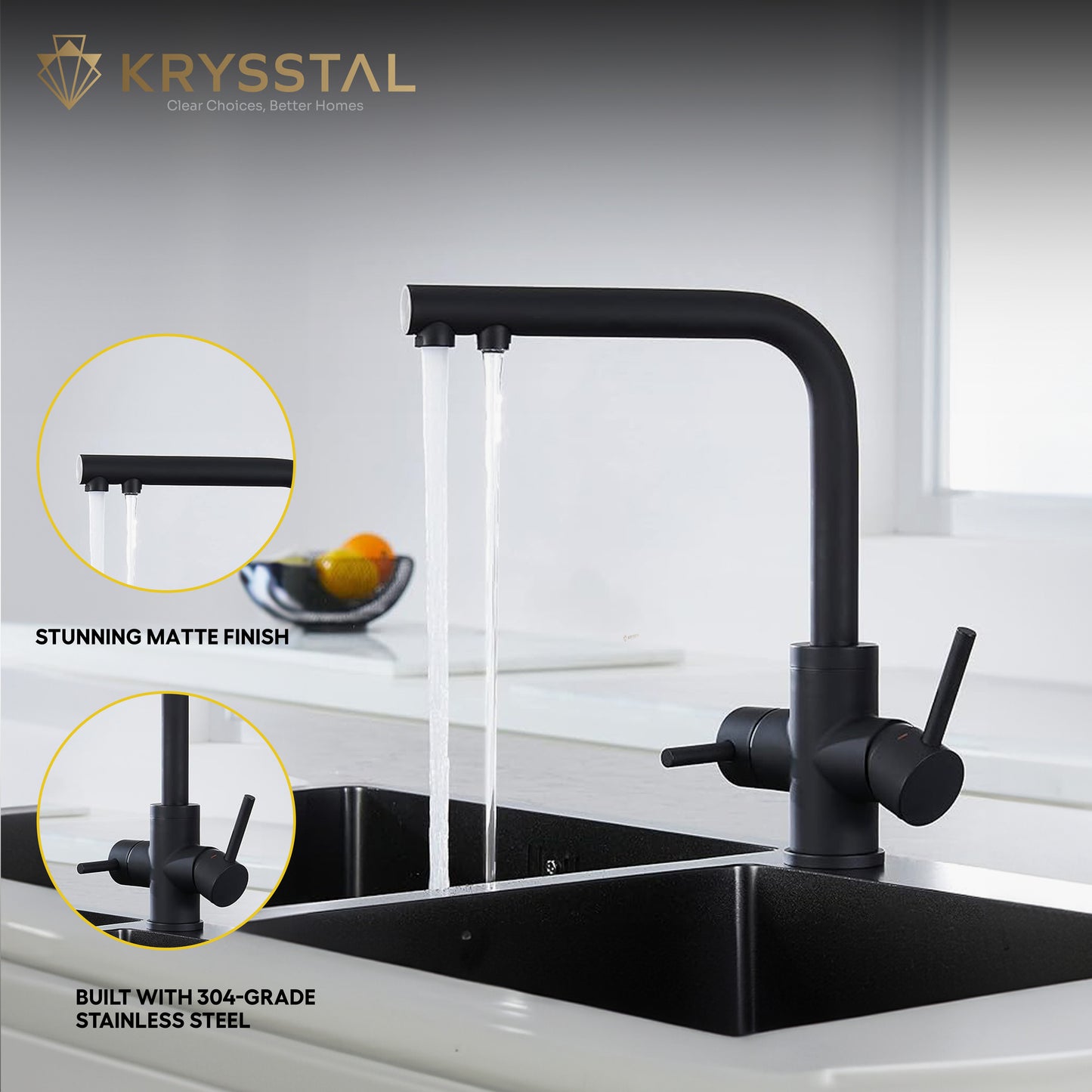 Aquify Black 2-in-1 Kitchen Sink Mixer Faucet with RO Tap