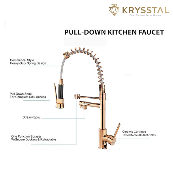 Imperial Rose Gold Double Outlet Pull-out Kitchen Sink Mixer Tap