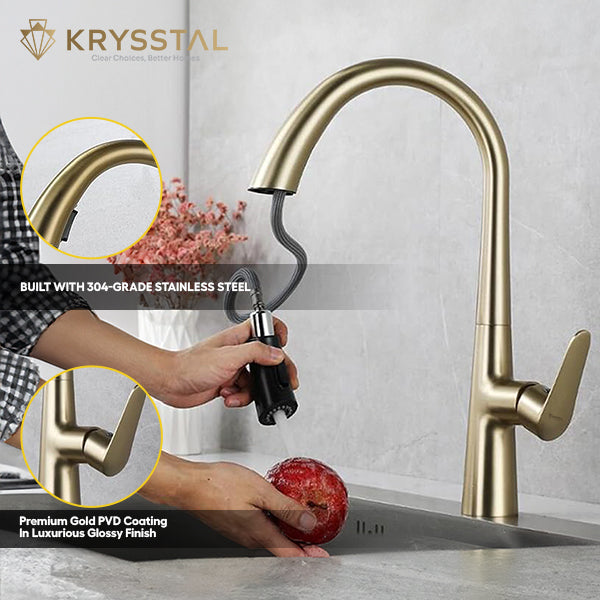 Hydros Gold Pull-out Kitchen Sink Mixer Tap with Dual Flow