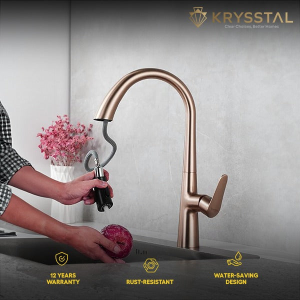 Hydros Rose Gold Pull-out Kitchen Sink Mixer Tap with Dual Flow