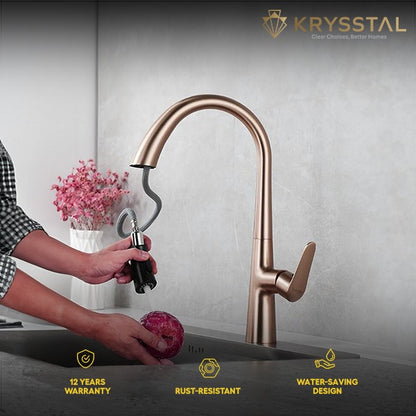 Hydros Rose Gold Pull-out Kitchen Sink Mixer Tap with Dual Flow