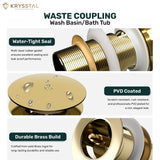 Krysstal golden waste coupling for washbasin and bathtub with features highlighted.