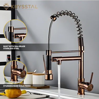 Imperial Rose Gold Double Outlet Pull-out Kitchen Sink Mixer Tap