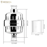Shower filter on a white background, with the filter shown in detail dimensions.