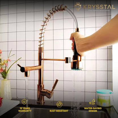 Imperial Rose Gold Double Outlet Pull-out Kitchen Sink Mixer Tap