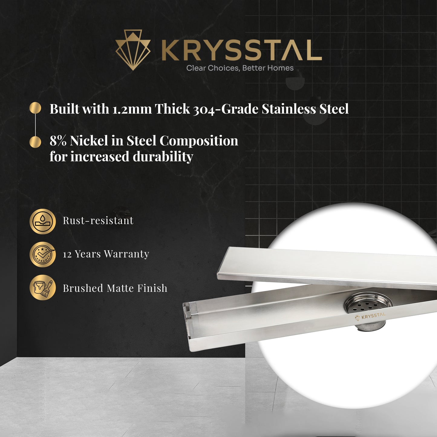 Tile-Insert 304-SS (24"x 4") Shower Drain Channel with Cockroach Trap