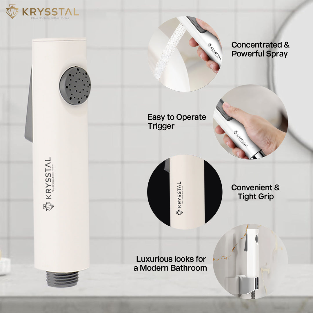 Jetflow White ABS Health Faucet with 304-SS Shower Tube (1m) & Wall Ho ...