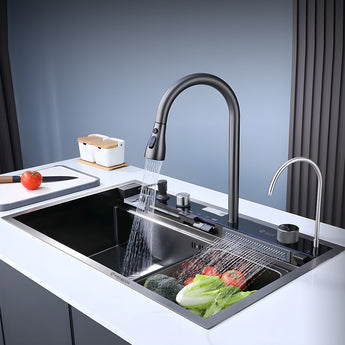 MAGNUS PIANO Smart 304 SS Kitchen Sink with Digital Display, Dual Waterfalls & RO Tap (30 x 18 x 9 inches)
