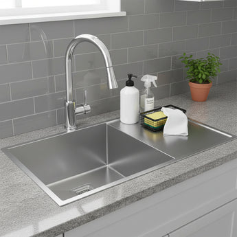 Handmade 304-SS Single Bowl with Drainboard (37 x 18 x 10 Inches) Kitchen Sink - by KRYSSTAL