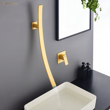 Sonic Gold Wall-Mount Wash Basin Mixer Tap with Wall Mount Diverter