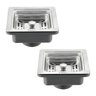 Two stainless steel kitchen drain sinks with Krystral branding on a white background