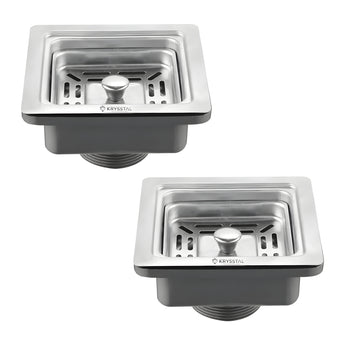Two stainless steel kitchen drain sinks with Krystral branding on a white background