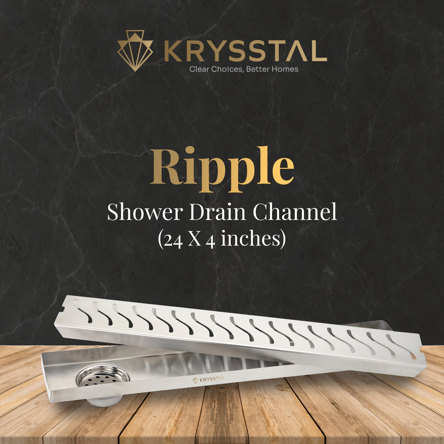 Ripple 304-SS (24"x 4") Shower Drain Channel with Cockroach Trap